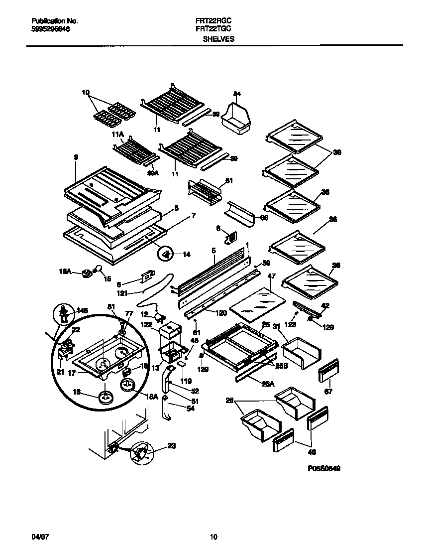 Frigidaire FRT22RGCW5 shelves diagram