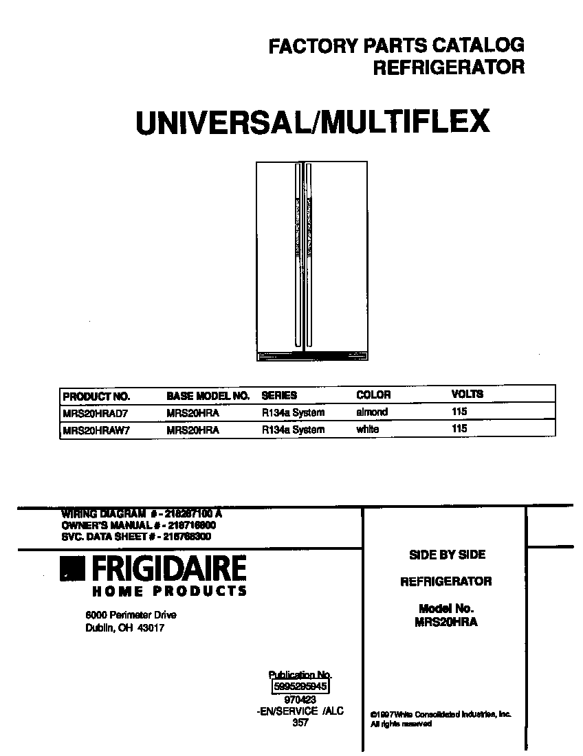 Universal/Multiflex (Frigidaire) MRS20HRAW7 cover diagram