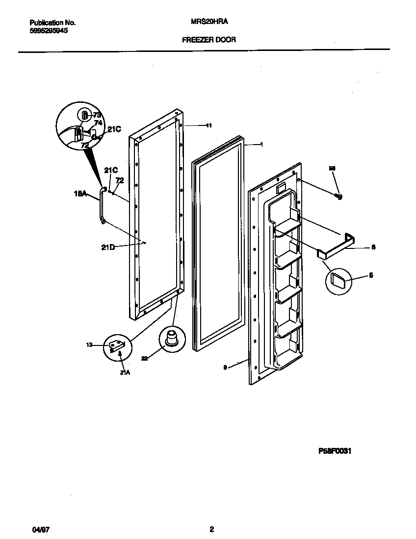 Universal/Multiflex (Frigidaire) MRS20HRAW7 freezer door diagram