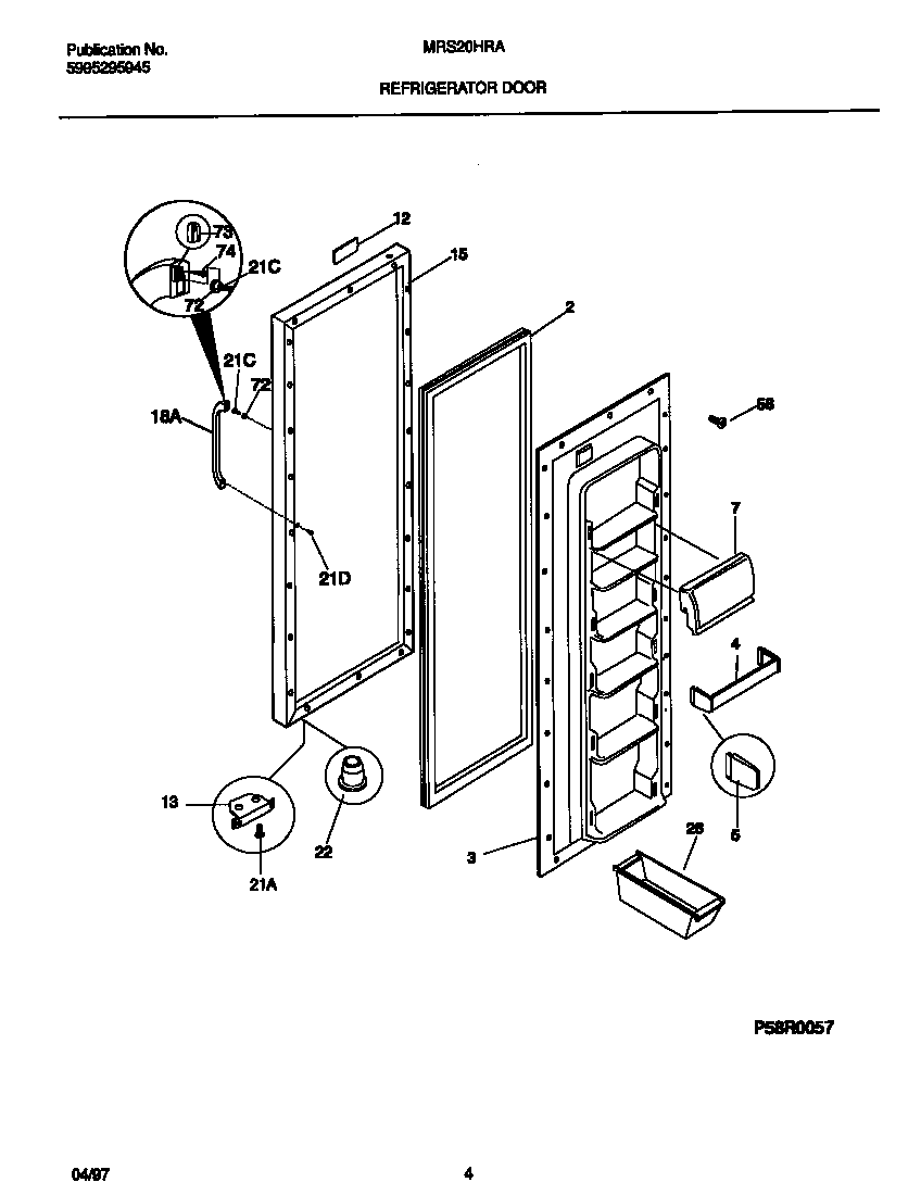Universal/Multiflex (Frigidaire) MRS20HRAW7 refrigerator door diagram