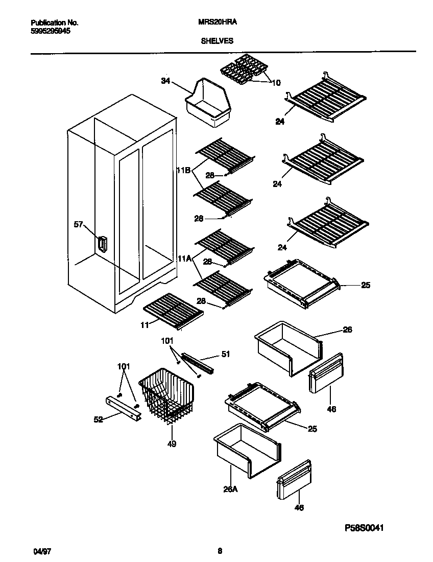 Universal/Multiflex (Frigidaire) MRS20HRAW7 shelves diagram