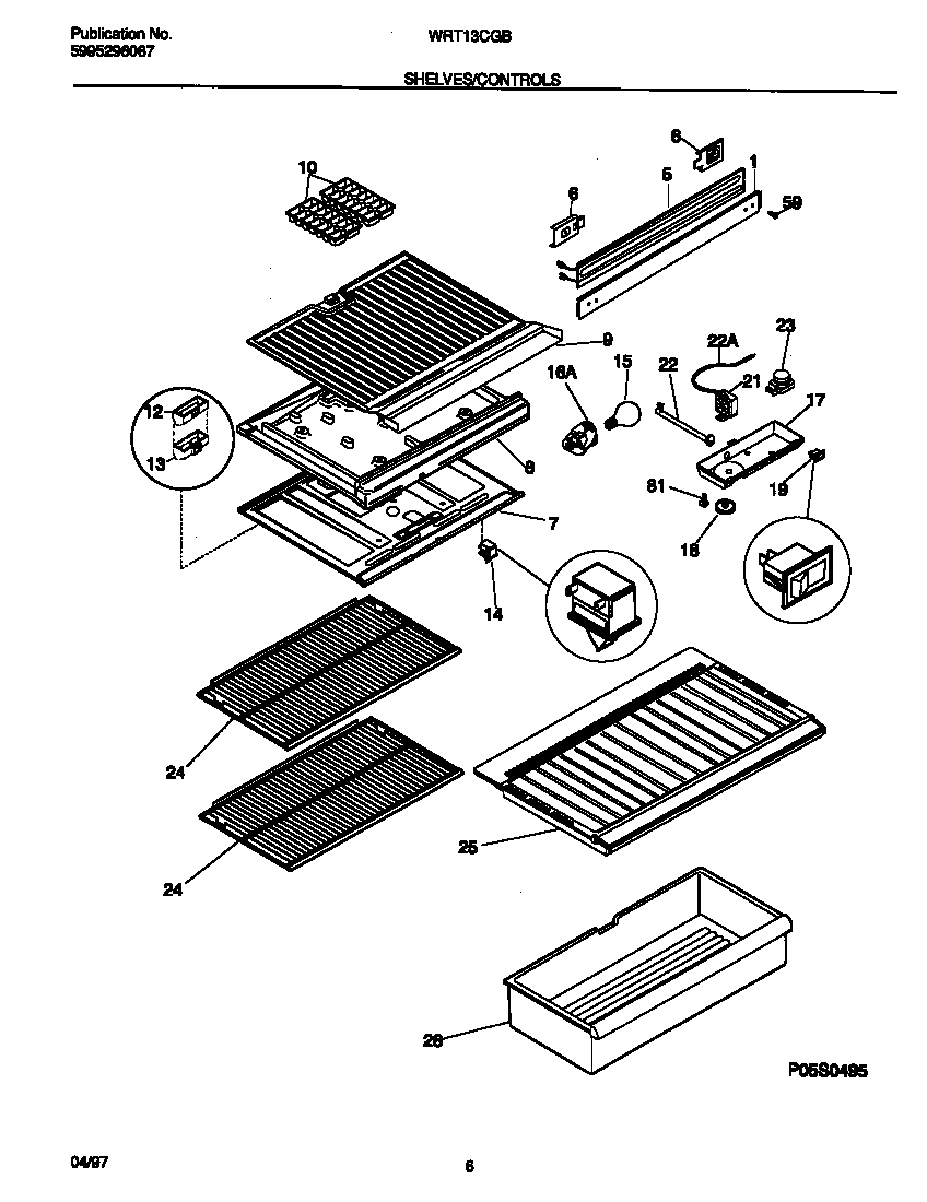 White-Westinghouse WRT13CGBD4 shelves/controls diagram