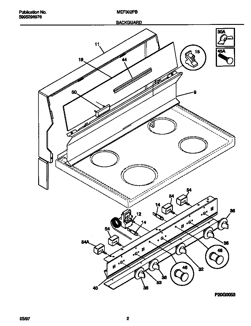 Universal/Multiflex (Frigidaire) MEF302PBWJ backguard diagram
