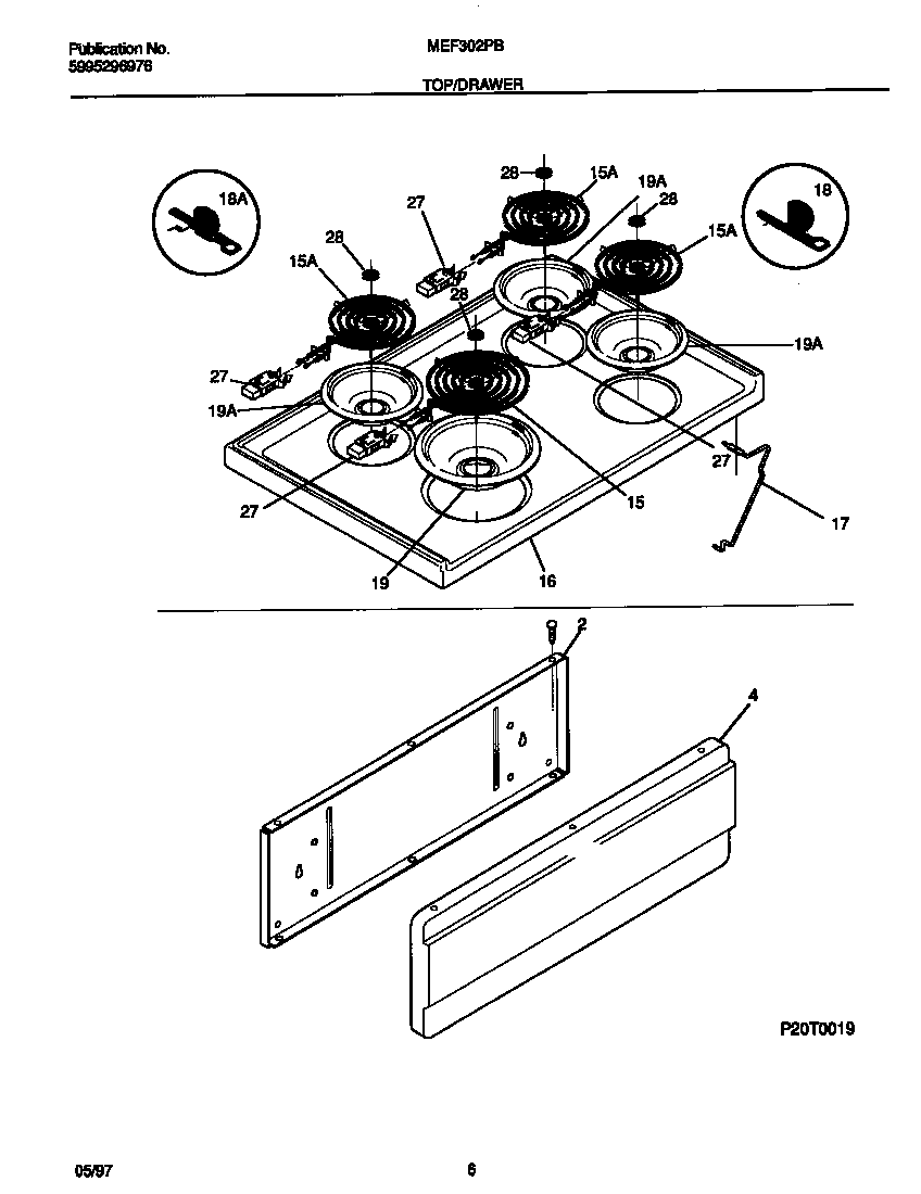 Universal/Multiflex (Frigidaire) MEF302PBWJ top/drawer diagram