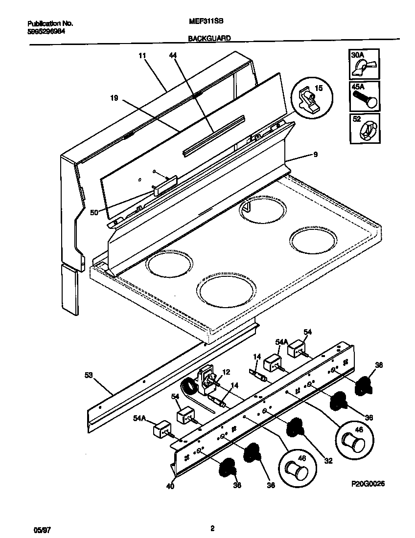 Universal/Multiflex (Frigidaire) MEF311SBDG backguard diagram
