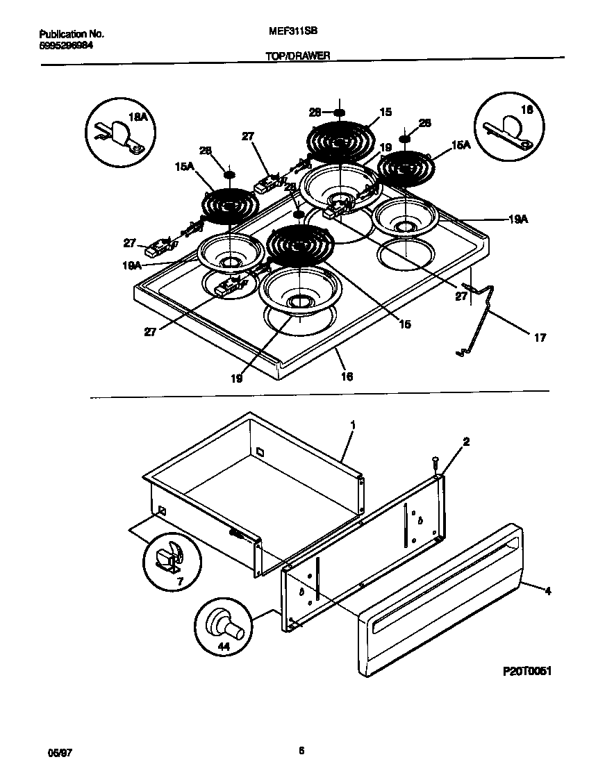 Universal/Multiflex (Frigidaire) MEF311SBDG top/drawer diagram