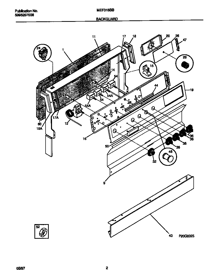 Universal/Multiflex (Frigidaire) MEF318BBDF backguard diagram