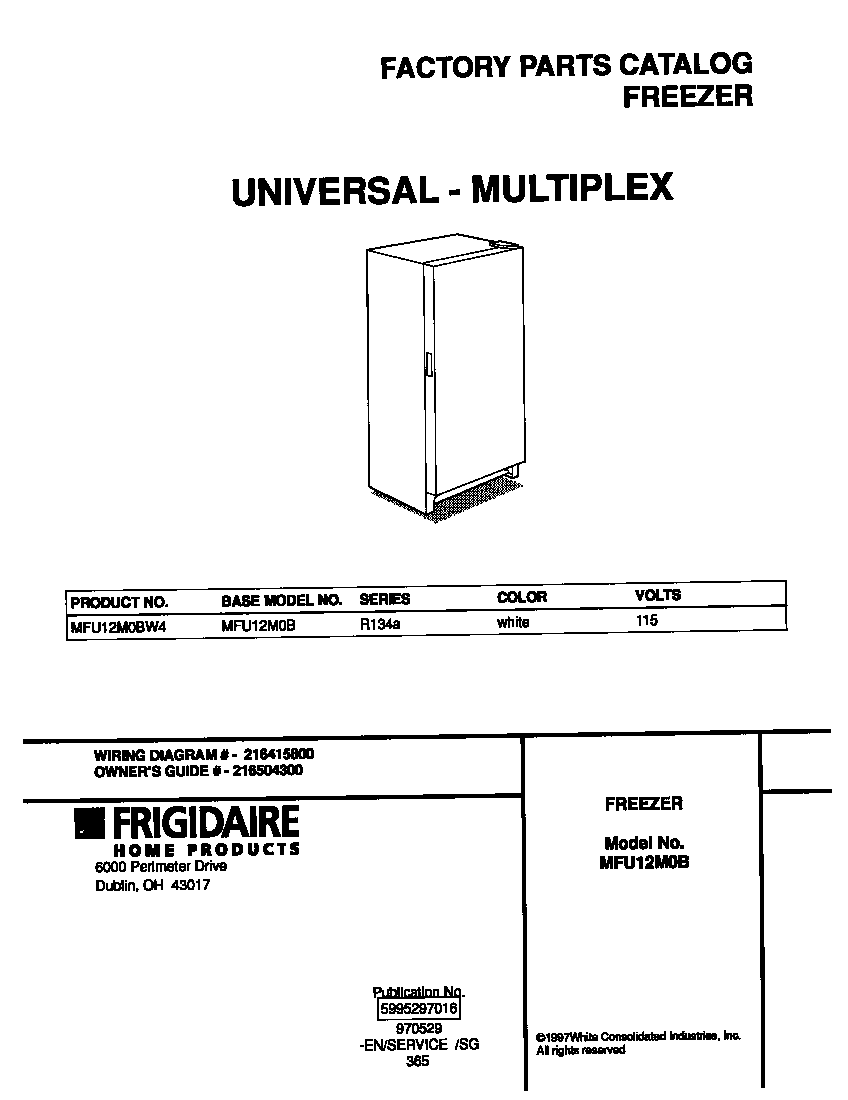 Universal/Multiflex (Frigidaire) MFU12M0BW4 cover diagram