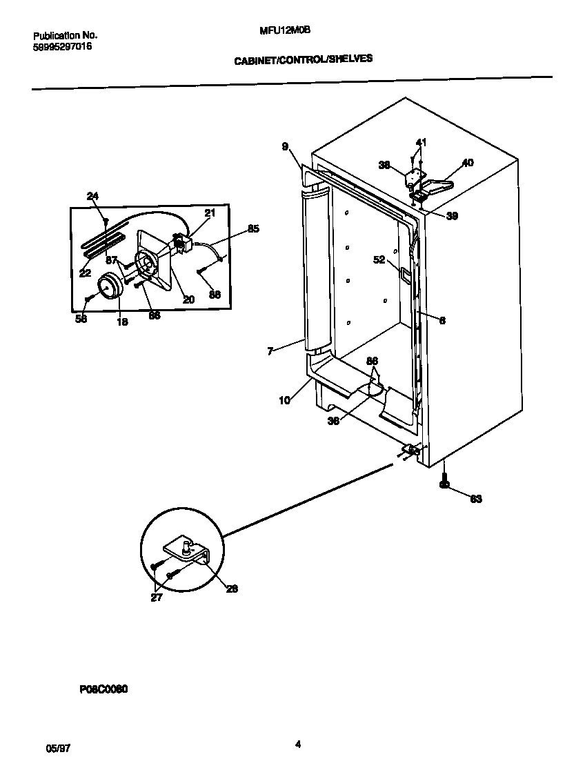 Universal/Multiflex (Frigidaire) MFU12M0BW4 cabinet/control/shelves diagram