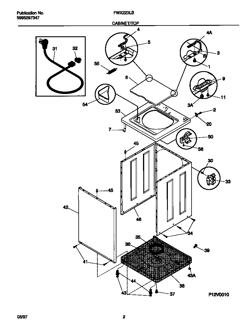 Frigidaire FWX223LBS4 cabinet/top diagram