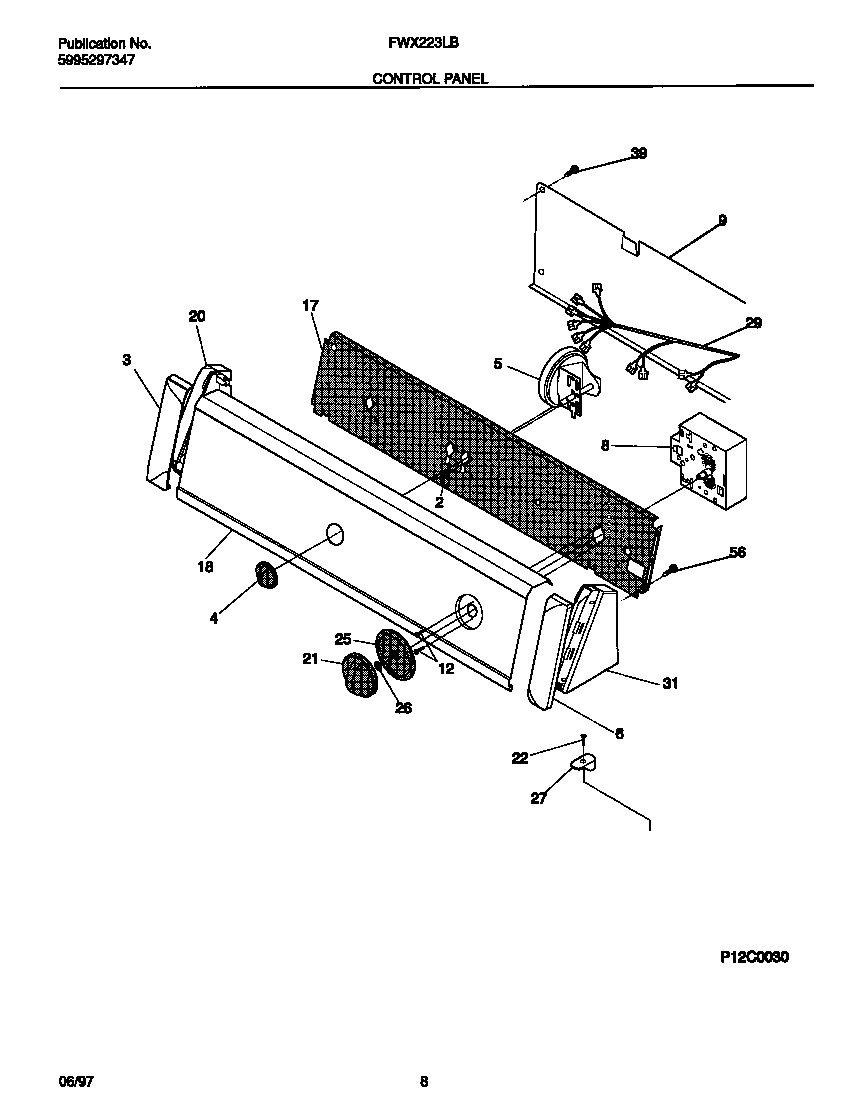 Frigidaire FWX223LBS4 control panel diagram