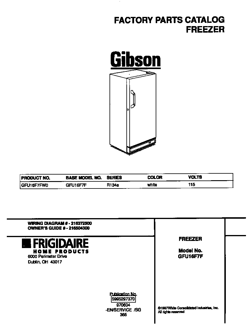Gibson GFU16F7FW0 cover diagram