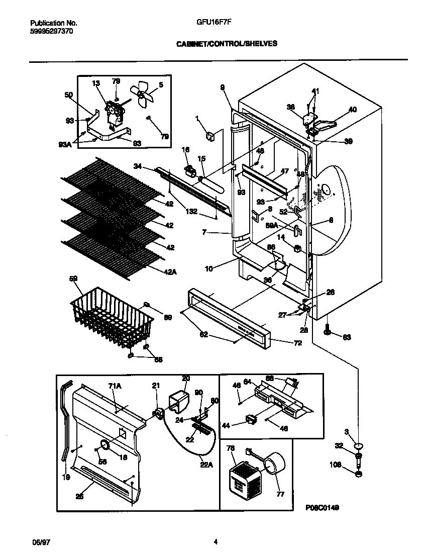 Gibson GFU16F7FW0 cabinet/control/shelves diagram