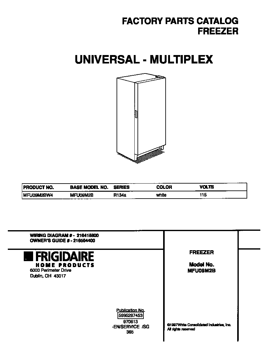 Universal/Multiflex (Frigidaire) MFU09M2BW4 cover diagram