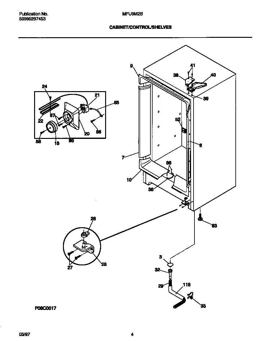 Universal/Multiflex (Frigidaire) MFU09M2BW4 cabinet/control/shelves diagram