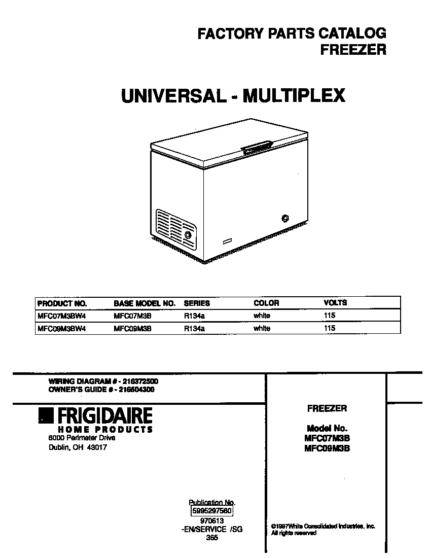 Universal/Multiflex (Frigidaire) MFC09M3BW4 cover diagram