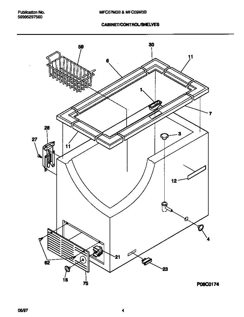 Universal/Multiflex (Frigidaire) MFC09M3BW4 cabinet/control/shelves diagram