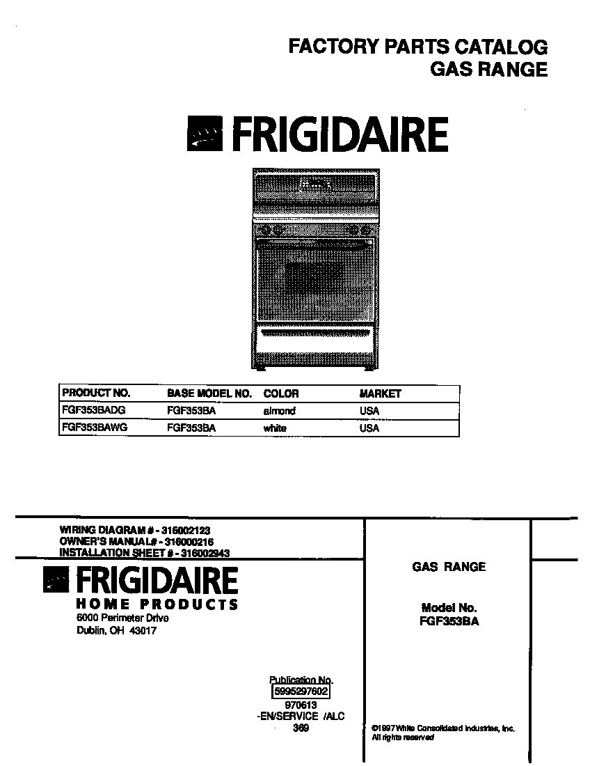 Frigidaire FGF353BADG cover diagram