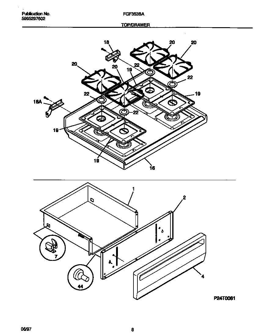 Frigidaire FGF353BADG top/drawer diagram