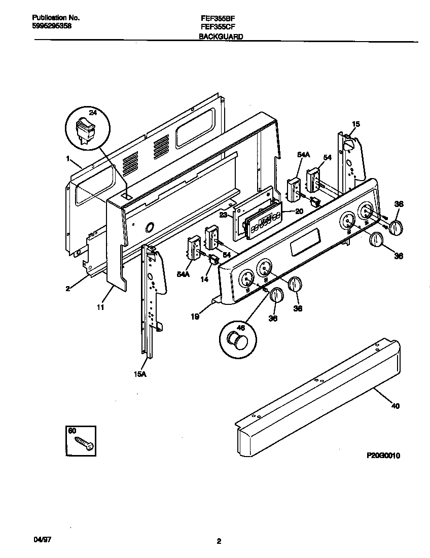 Frigidaire FEF355BFDA backguard diagram