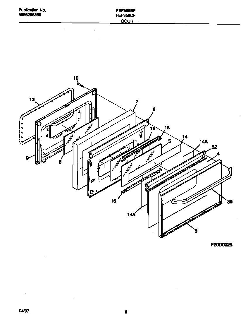Frigidaire FEF355BFDA door diagram