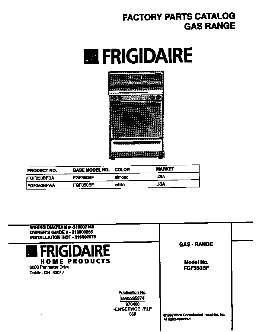 Frigidaire FGF350BFWA cover diagram