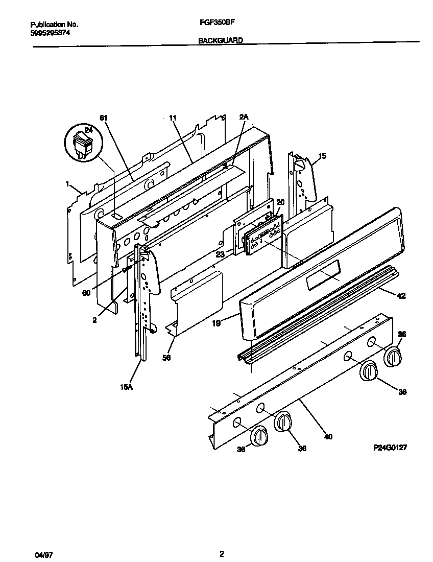 Frigidaire FGF350BFWA backguard diagram