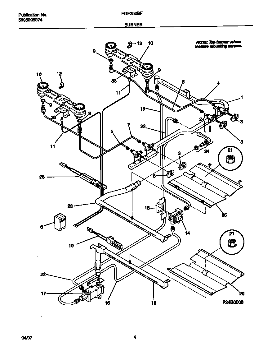 Frigidaire FGF350BFWA burner diagram