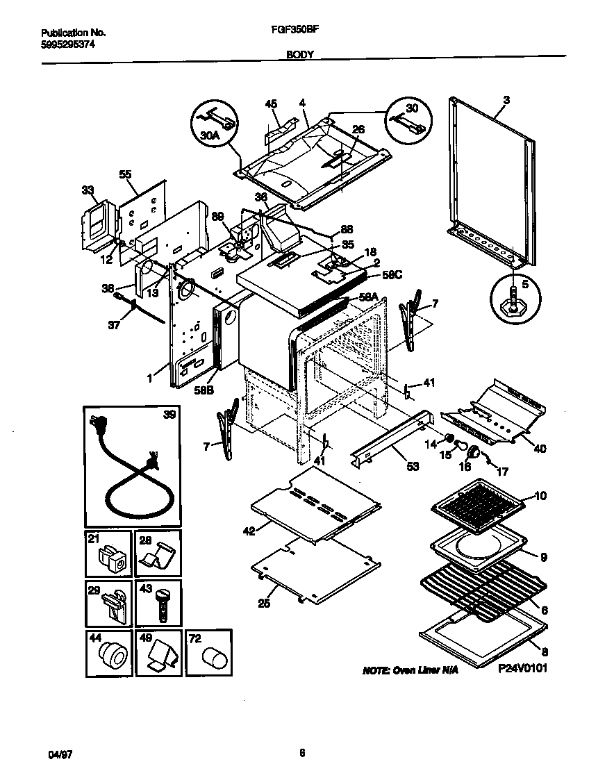 Frigidaire FGF350BFWA body diagram