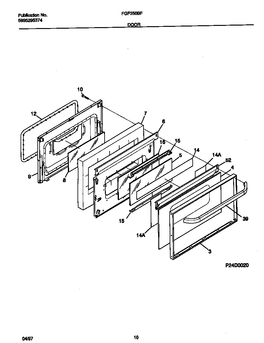 Frigidaire FGF350BFWA door diagram