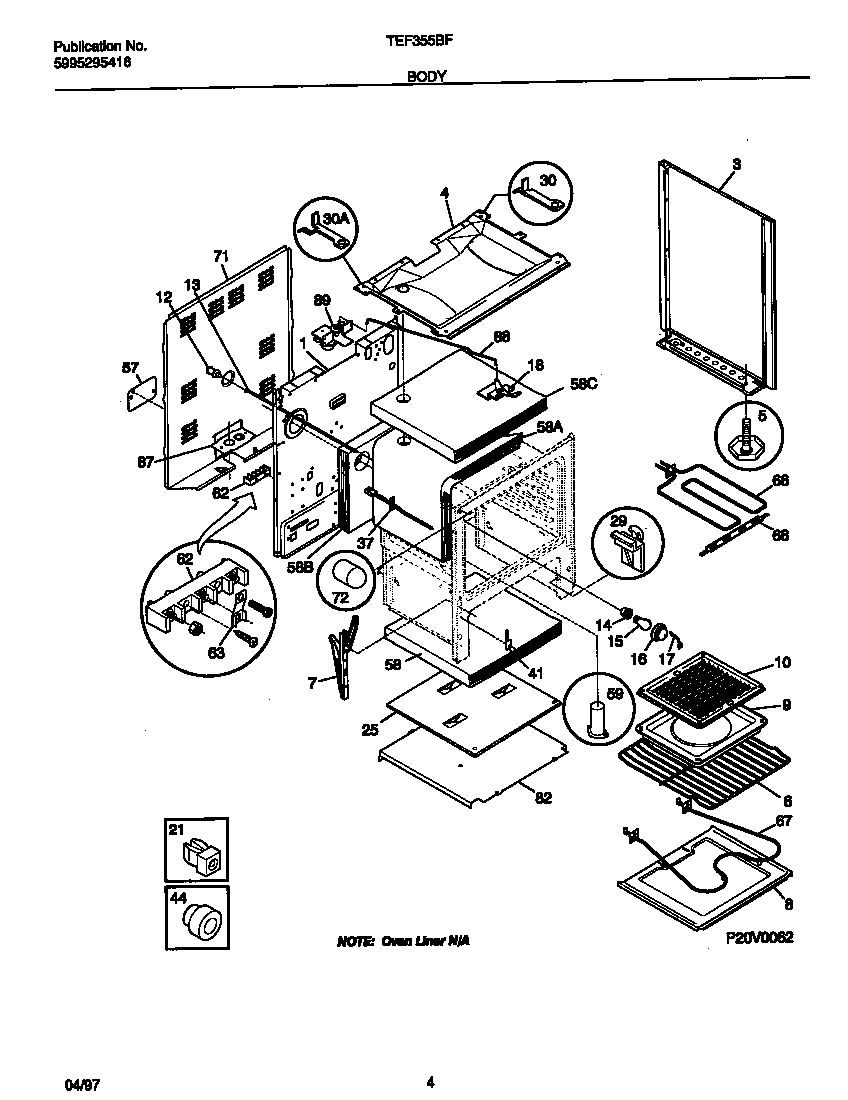 Tappan TEF355BFWA body diagram