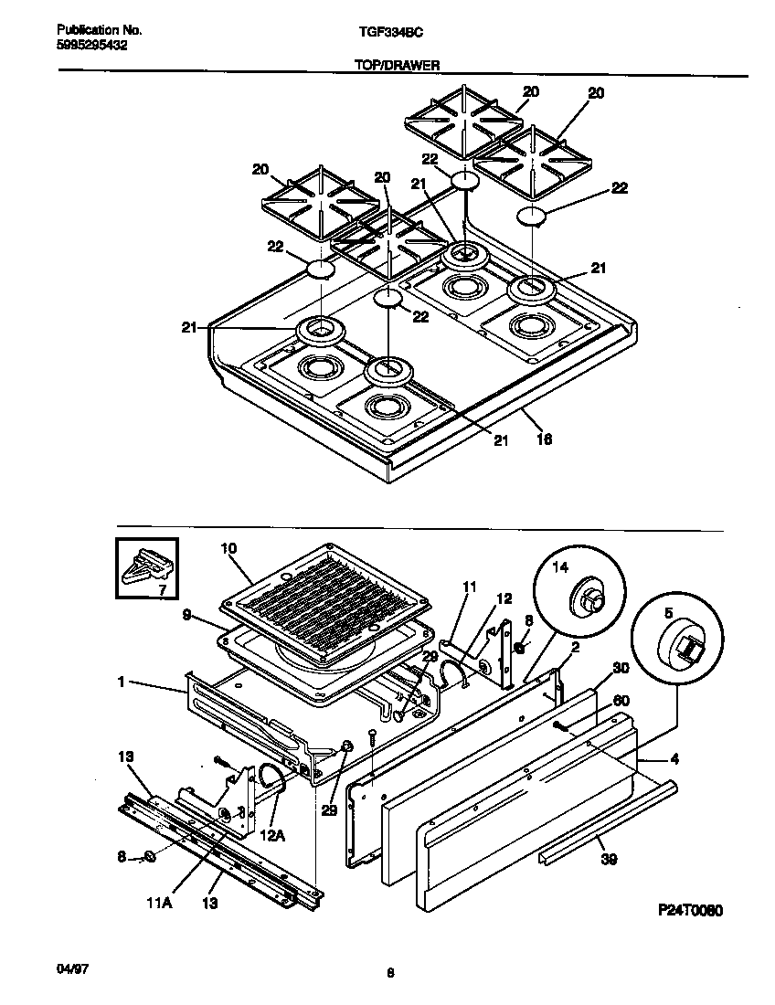 Tappan TGF334BCDG top/drawer diagram
