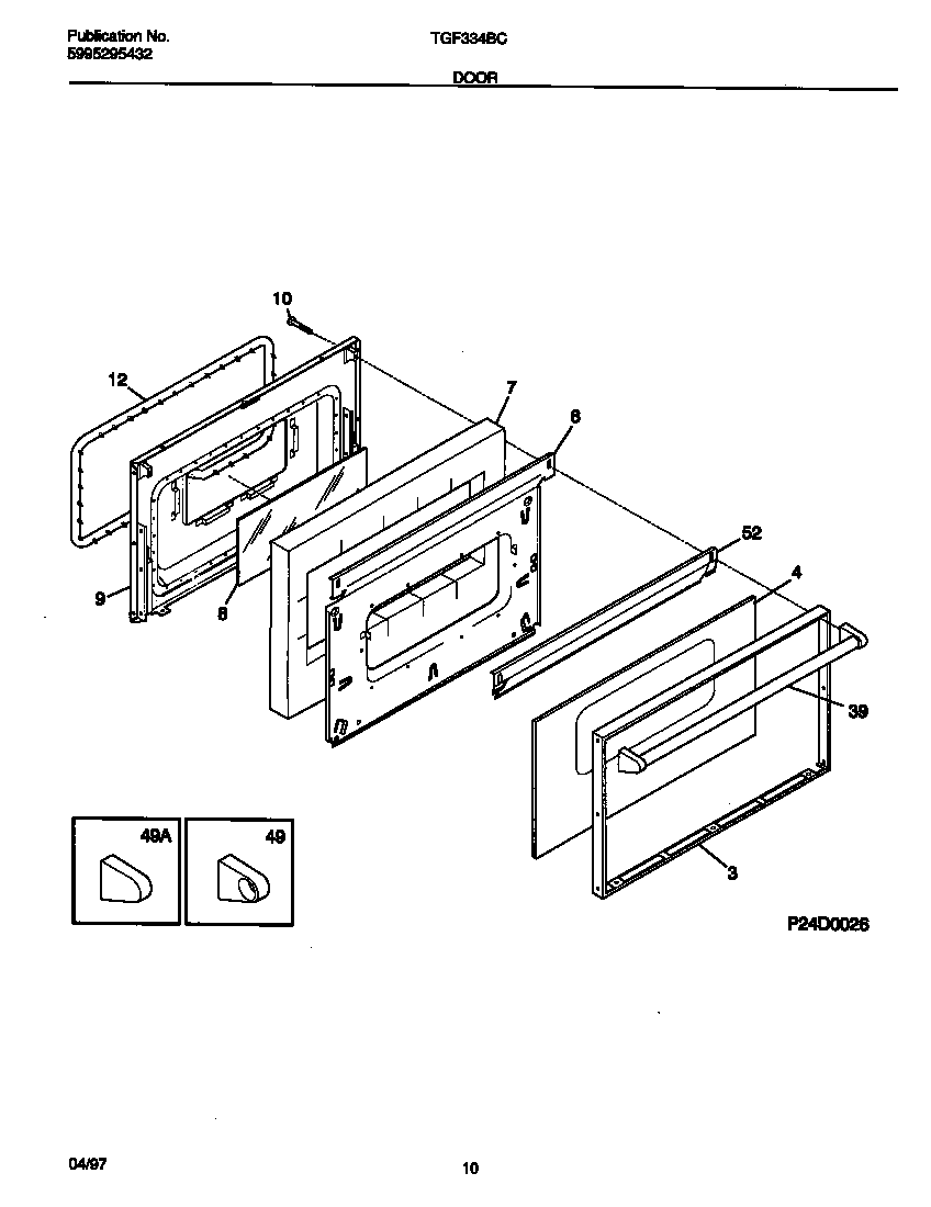 Tappan TGF334BCDG door diagram