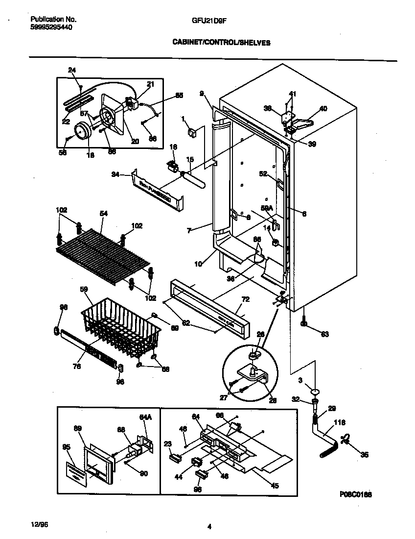 Gibson GFU21D9FW0 cabinet/control/shelves diagram