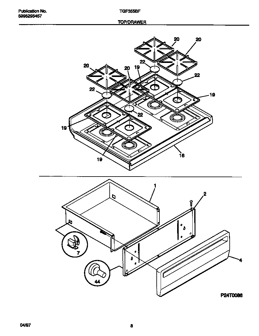Tappan TGF355BFWA top/drawer diagram