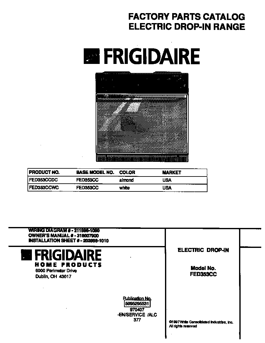 Frigidaire FED353CCWC cover diagram