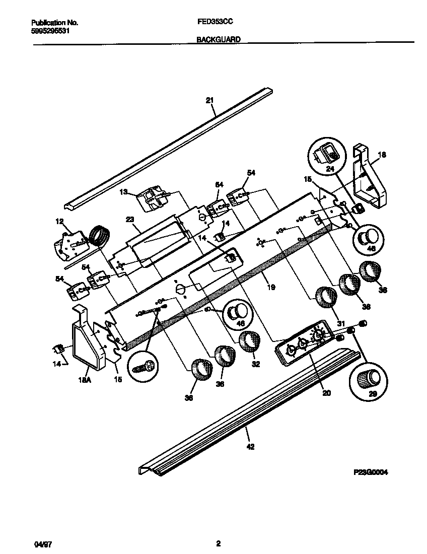 Frigidaire FED353CCWC backguard diagram