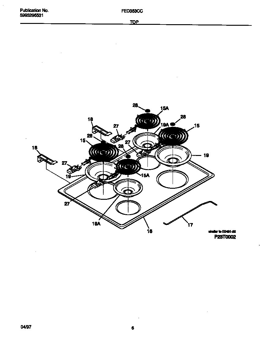 Frigidaire FED353CCWC top diagram