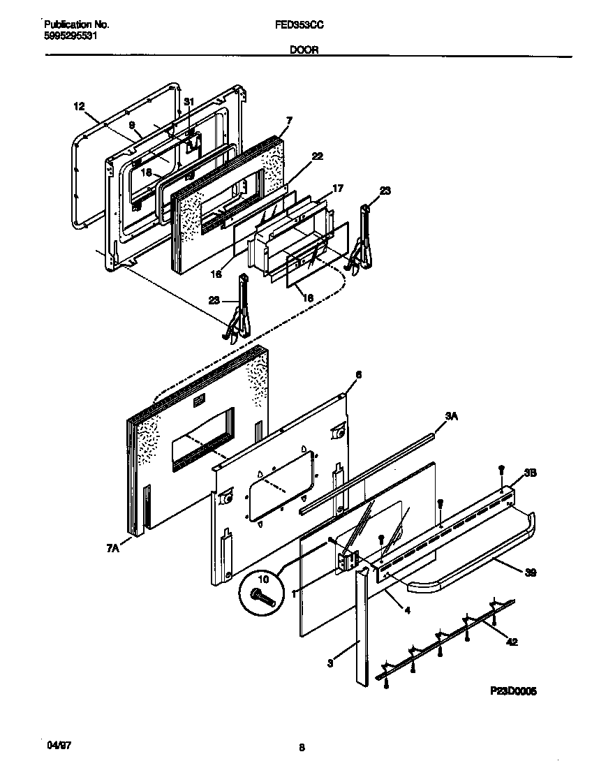 Frigidaire FED353CCWC door diagram