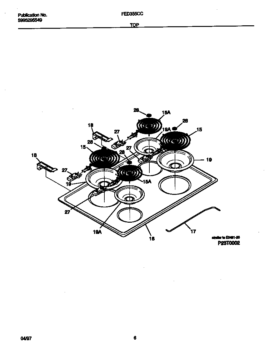 Frigidaire FED355CCBC top diagram