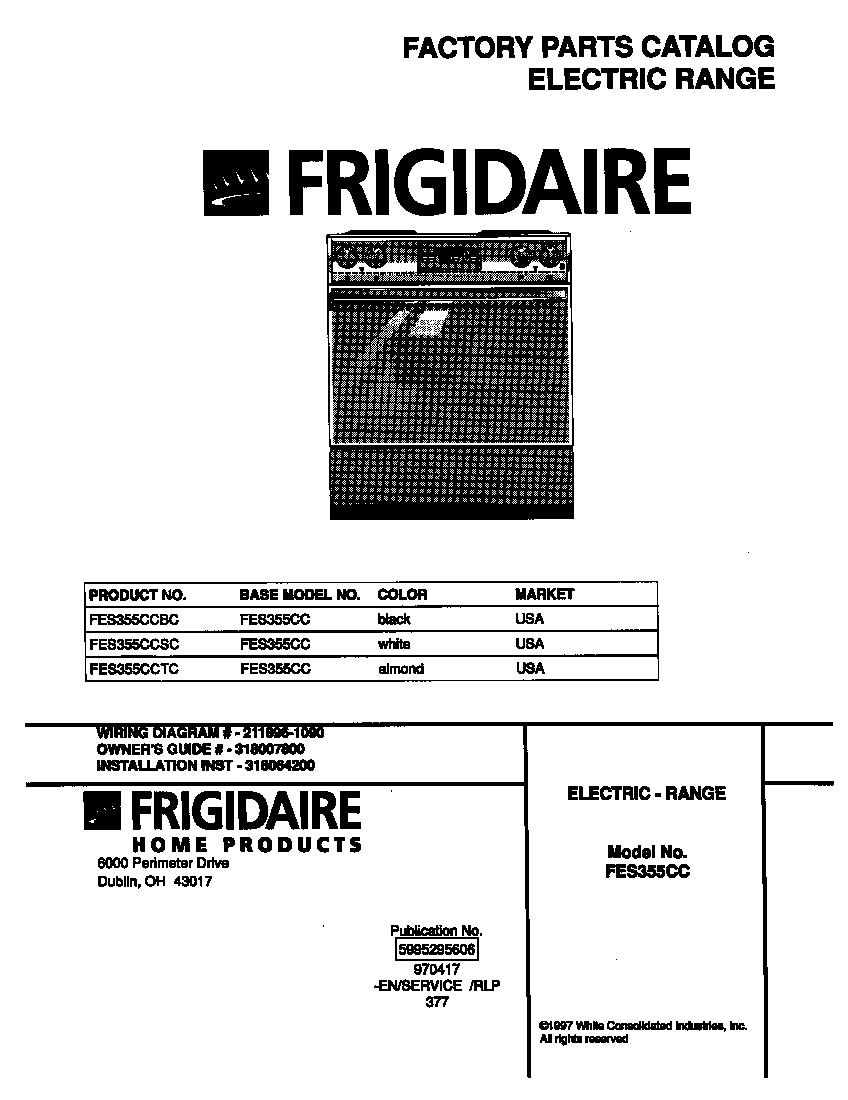 Frigidaire FES355CCSC cover diagram