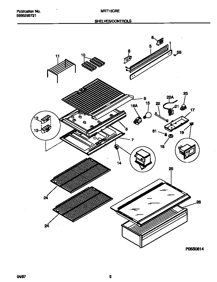 Universal/Multiflex (Frigidaire) MRT13CREW1 shelves/controls diagram