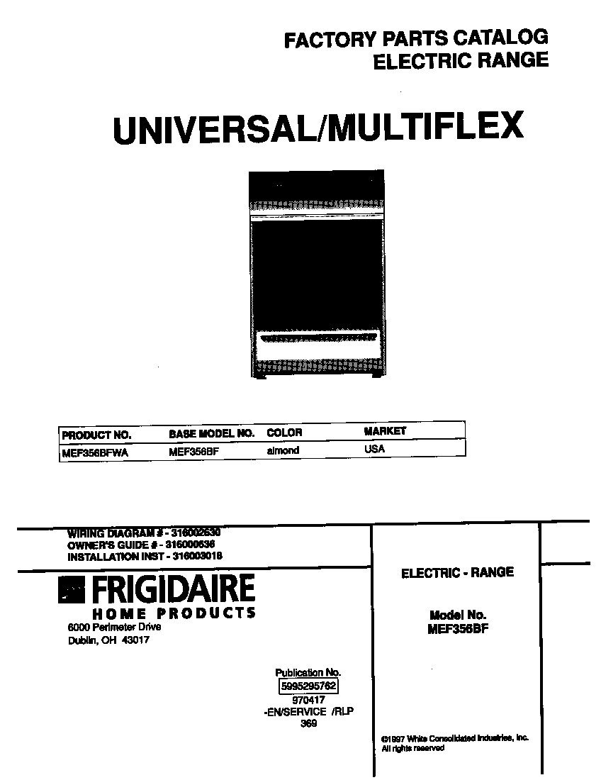 Universal/Multiflex (Frigidaire) MEF356BFWA cover diagram