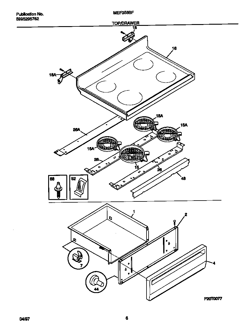 Universal/Multiflex (Frigidaire) MEF356BFWA top/drawer diagram