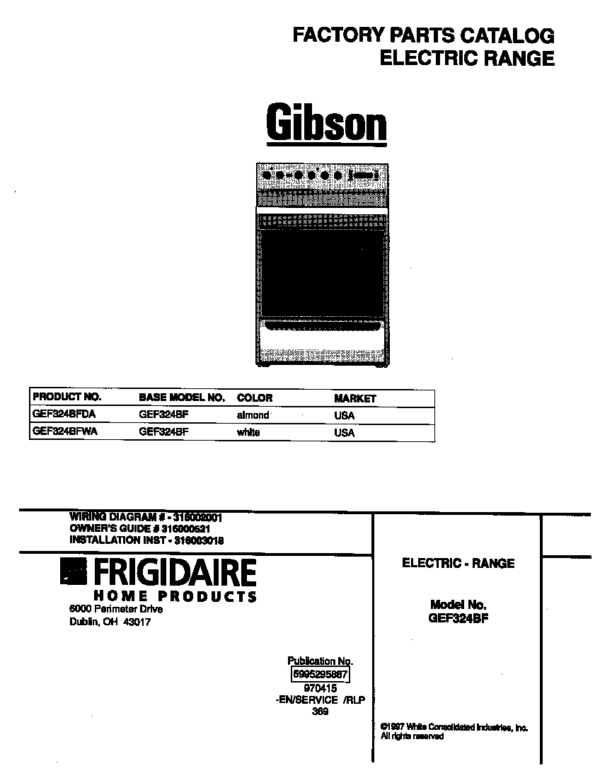 Gibson GEF324BFWA cover diagram