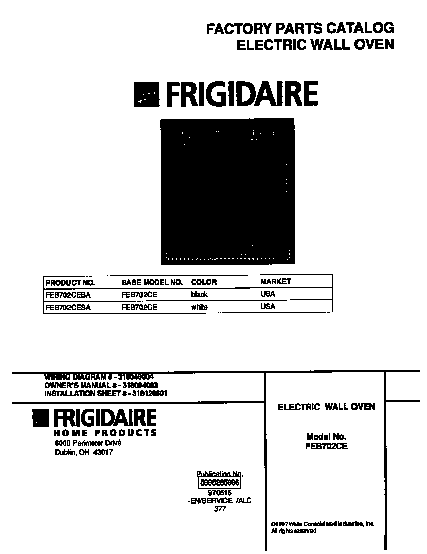 Frigidaire FEB702CESA cover diagram