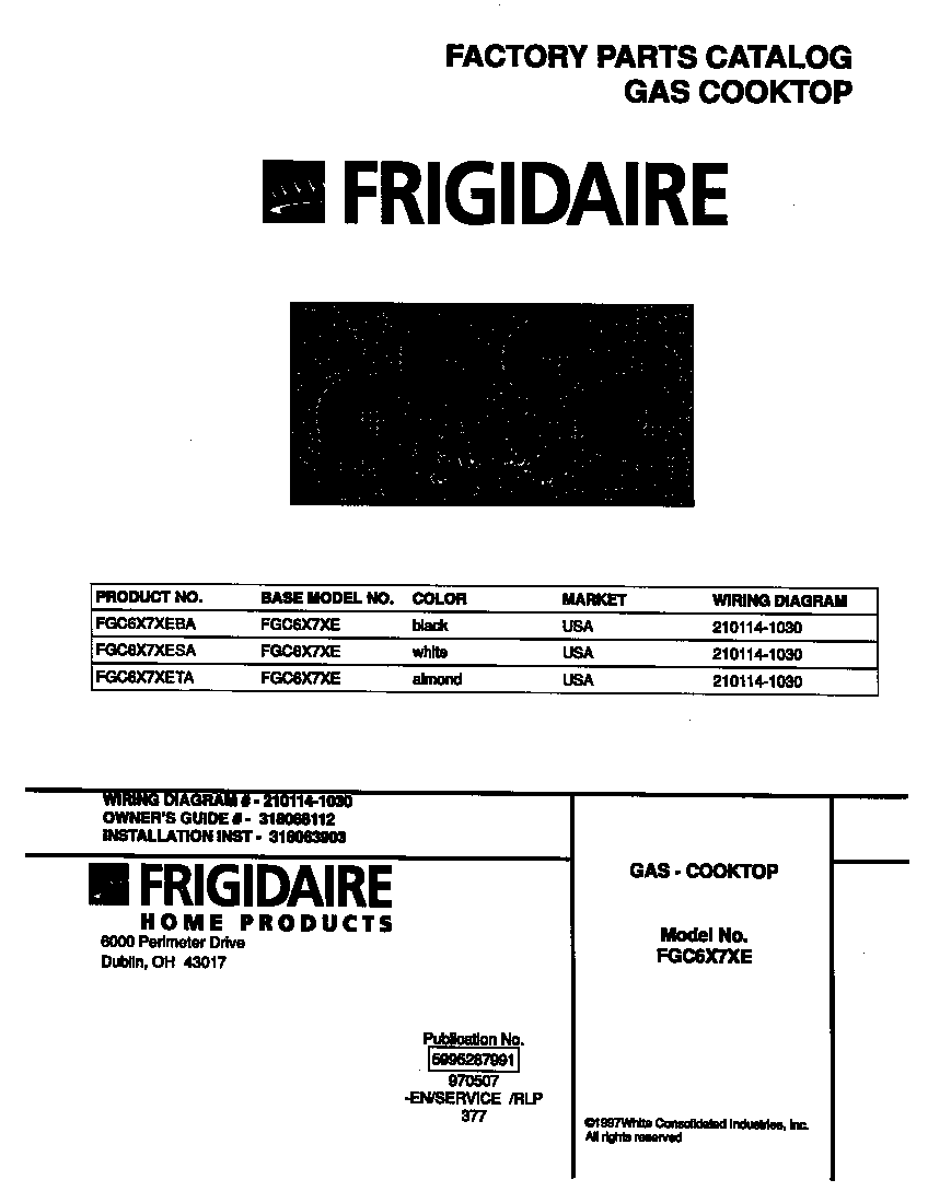 Frigidaire FGC6X7XETA cover diagram
