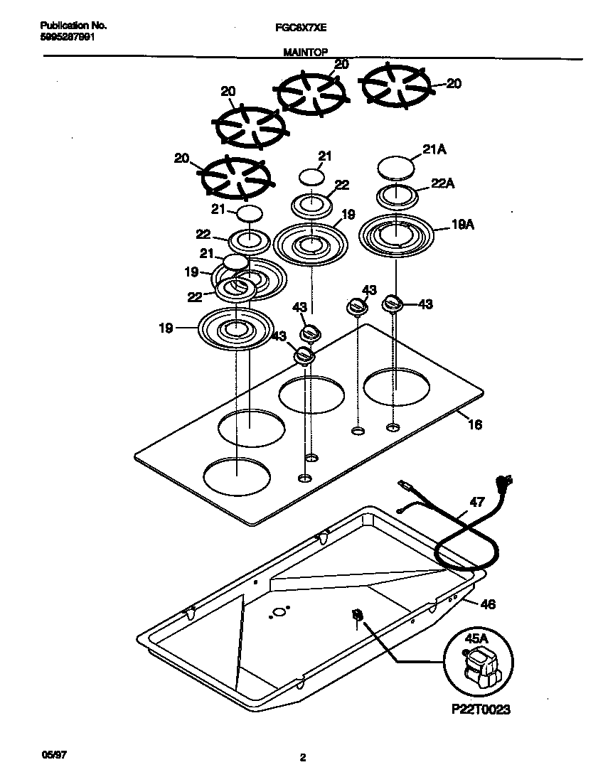Frigidaire FGC6X7XETA maintop diagram