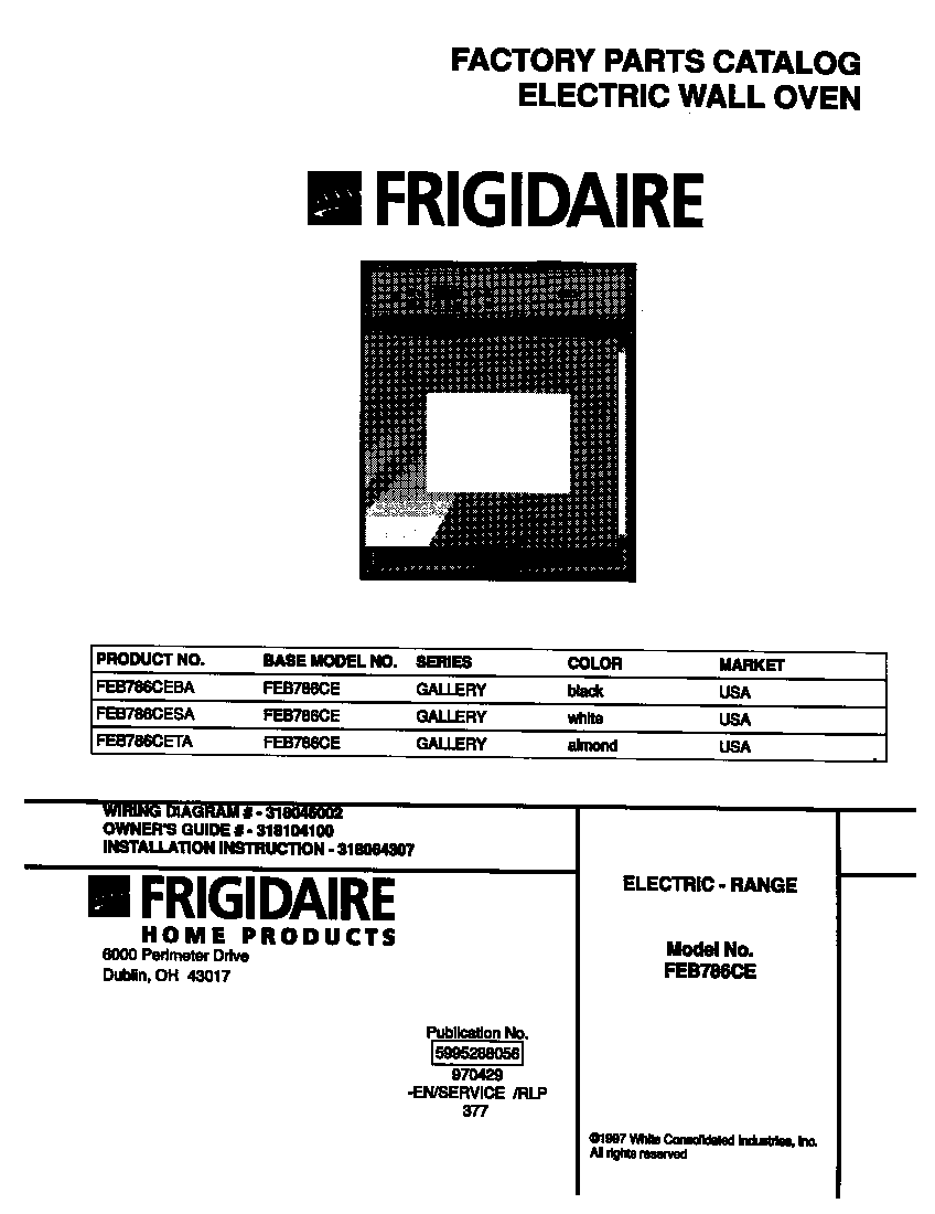 Frigidaire FEB786CETA cover diagram