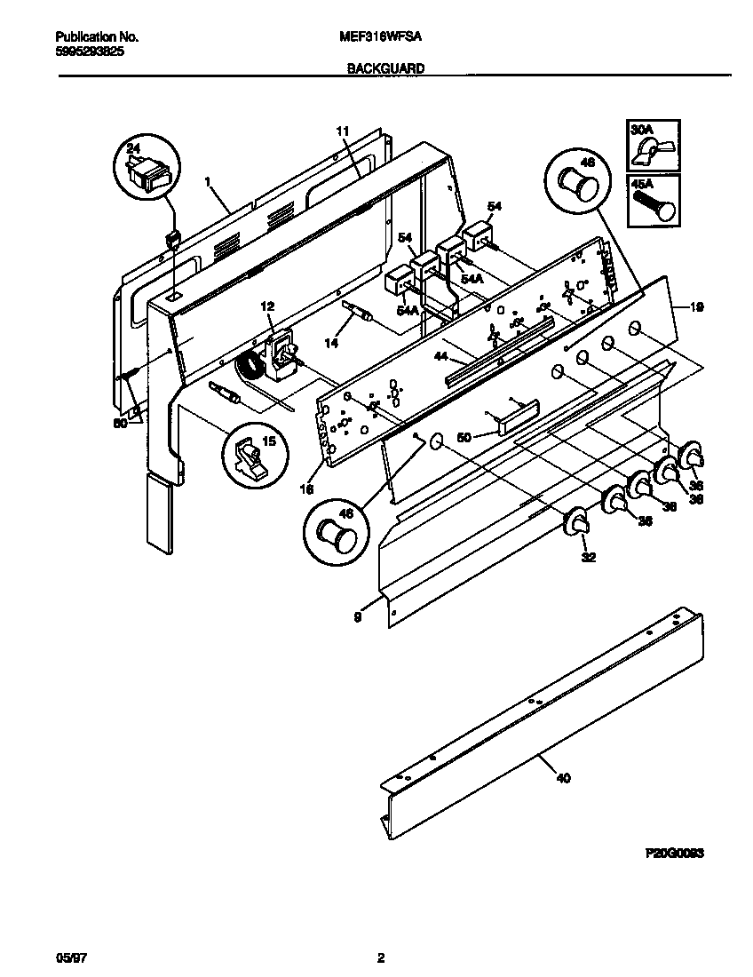 Universal/Multiflex (Frigidaire) MEF316WFSA backguard diagram